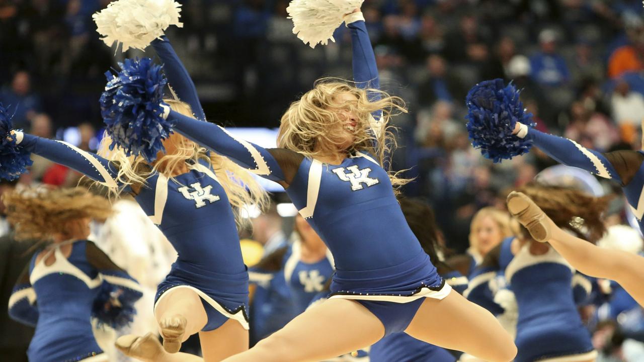 Kentucky Wildcats cheerleaders perform during a Southeastern Conference Tournament game in 2019. (Icon Sportswire via AP Images)