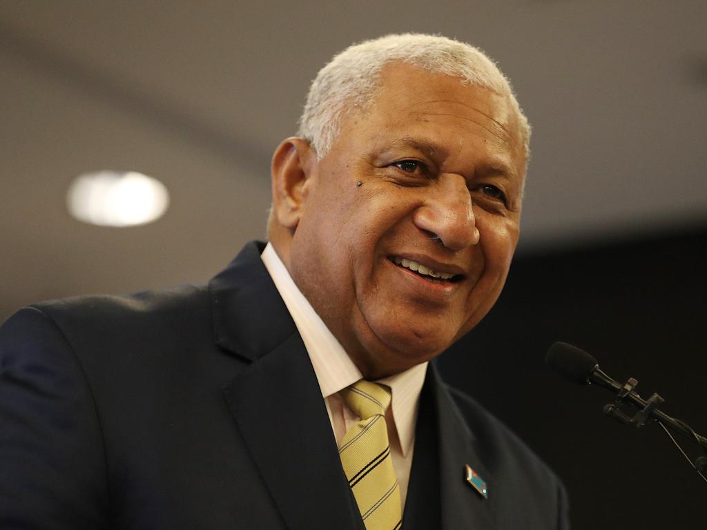 17/10/2019: Fiji PM Frank Bainimarama speaks at an Australia Fiji Business Forum, at a hotel in Brisbane. Lyndon Mechielsen/The Australian