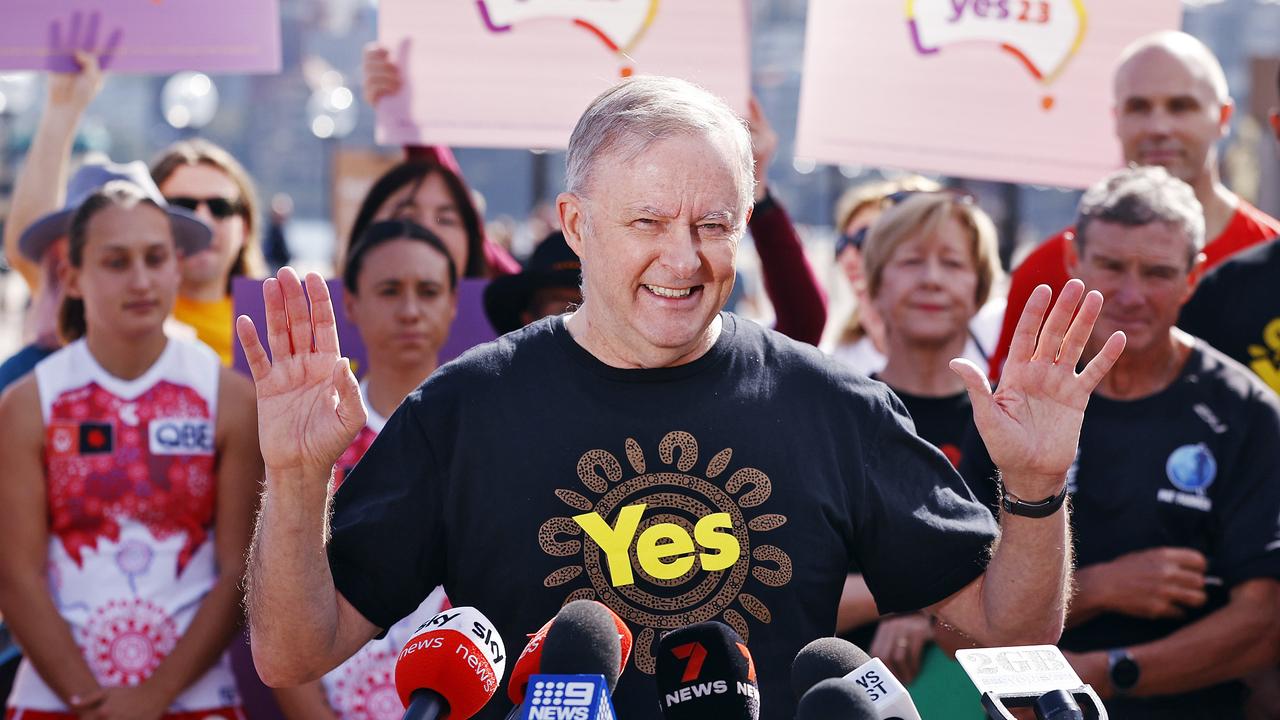 Anthony Albanese holds a press conference for The Voice referendum at the Sydney Opera House. Picture: NCA NewsWire/ Sam Ruttyn