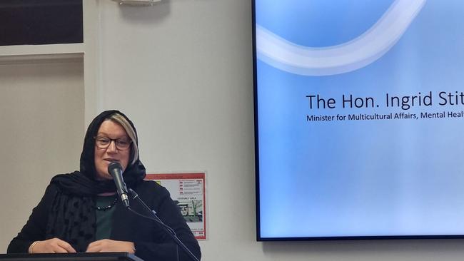 Victorian Multicultural Affairs Minister Ingrid Stitt speaks at the Islamic Council of Victoria's Open Mosque Day