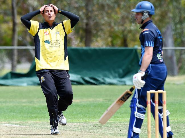 Westmeadows bowler Danny Law comes close to a wicket against St Francis de Sales in a previous clash between the clubs. Picture: Josie Hayden