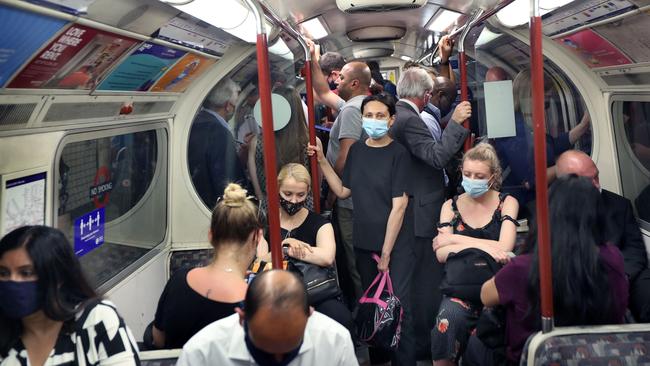 Passengers at rush hour on the London underground on Monday. Picture: Getty Images