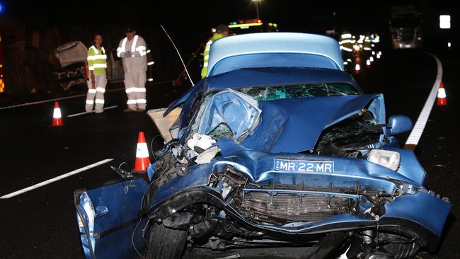 Seven vehicles have crashed on the M1 motorway at Cowan overnight, causing the highway to be blocked for four hours. Eight people were treated by NSW Ambulance and transported to hospital. Police and the Crash Investigation team are trying to establish the cause of the incident. Pics Bill Hearne