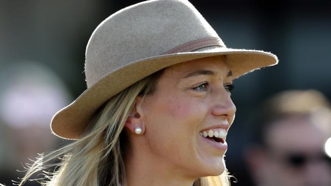 Trainer Charlotte Littlefield is seen after Jockey Michael Walker rode Miss Mandito to victory in race 1, Leilani Series Final during the Flemington Finals Raceday in Melbourne, Saturday, July 6, 2019. (AAP Image/George Salpigtidis) NO ARCHIVING, EDITORIAL USE ONLY