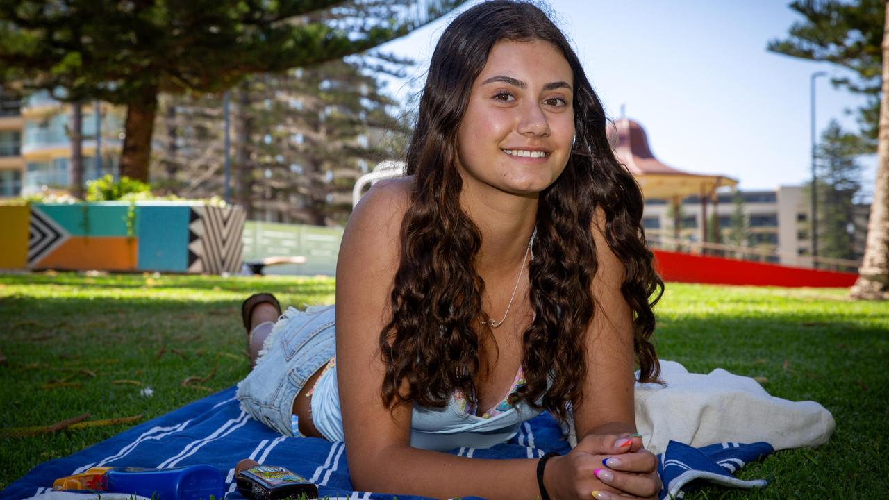 Mya Nicolitsi, 14, at Glenelg, SA. Picture: Emma Brasier