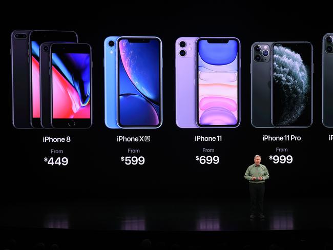 Apple’s Phil Schiller speaks during the iPhone 11 launch in September 2019. Picture: AFP