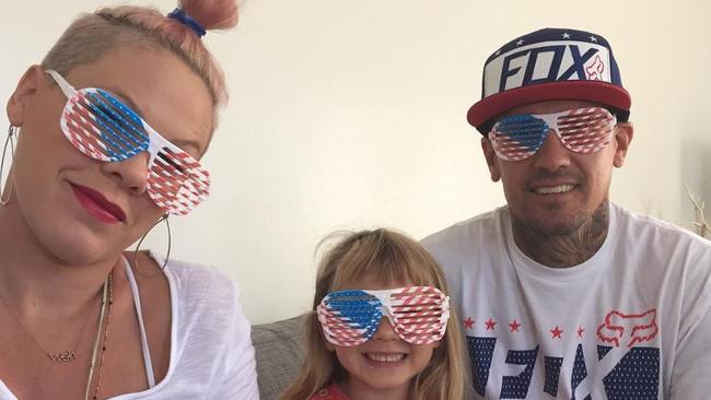 Pink, Willow and Carey Hart... Happy 4th from the Hart clan. Picture: Instagram