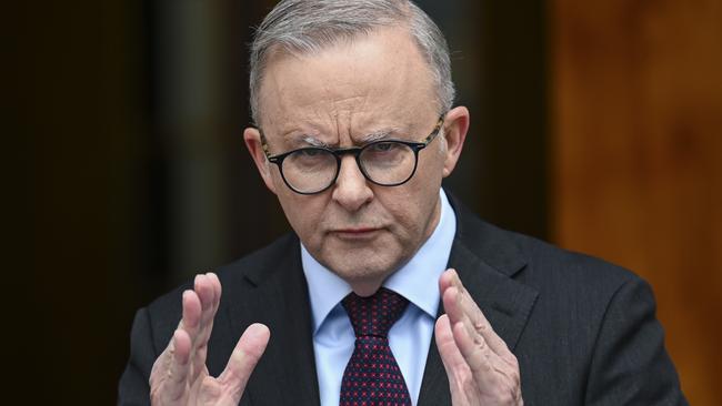 CANBERRA, AUSTRALIA, NewsWire Photos. JANUARY 24, 2024: The Prime Minister, Anthony Albanese and Minister for Communications, Michelle Rowland announce the new ABC Chair Kim Williams at Parliament House in Canberra. Picture: NCA NewsWire / Martin Ollman