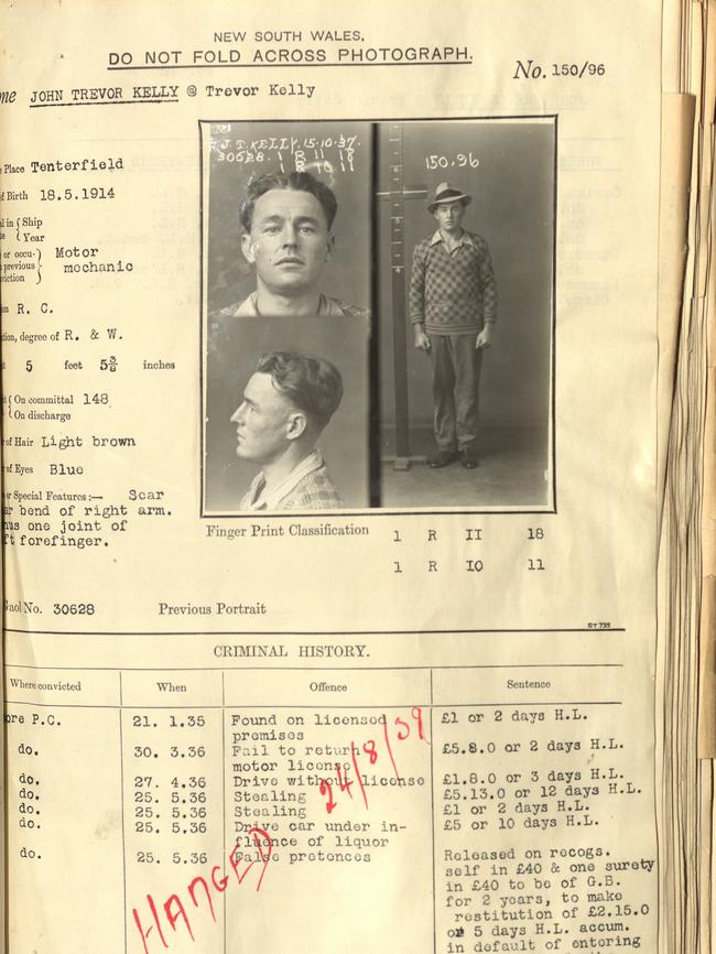 The jail file of John Trevor Kelly, who was executed in 1939.