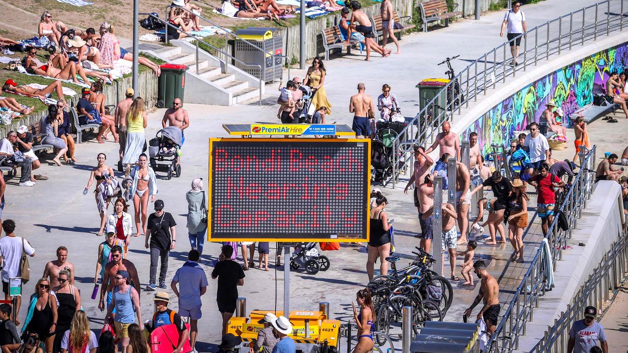 Monday’s public holiday, coupled with soaring temperatures, saw thousands flocking to Sydney’s beaches. Picture: David Gray/AFP