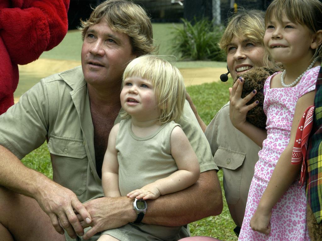 First family of fauna … Steve and Terri Irwin with kids Robert and Bindi. Picture: Lou O'Brien