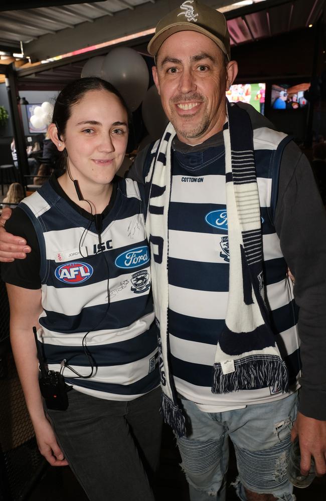 Jordy and Elton May are supporting the Cats at the Sporting Globe in Geelong during the preliminary final. Picture: Mark Wilson