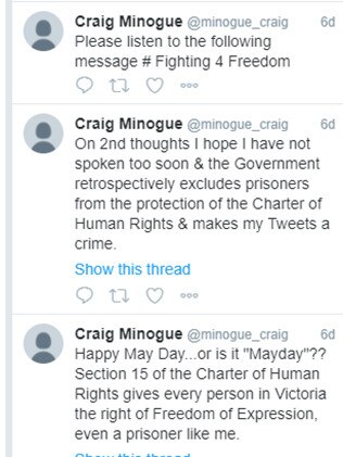 Tweet from Craig Minogue account 8 May 2018