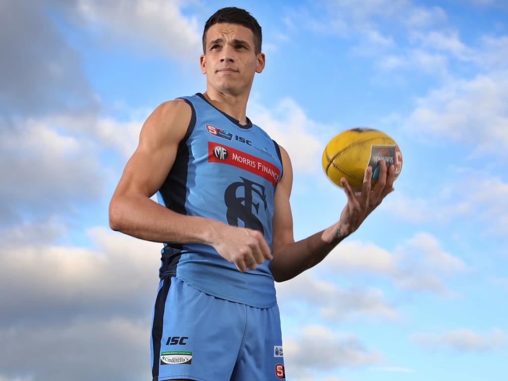 Sturt recruit Ash Johnson is set to make his SANFL debut after being recruited to the Double Blues from Adelaide Footy League side Scotch College last year. He is Shane McAdams half brother and Jy Farra's cousin - hails from the same small WA town as the two AFL footballers . 26 June 2020. Picture Dean Martin