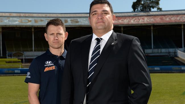 Carlton president Mark LoGiudice and coach Brendon Bolton. Picture: Kylie Else