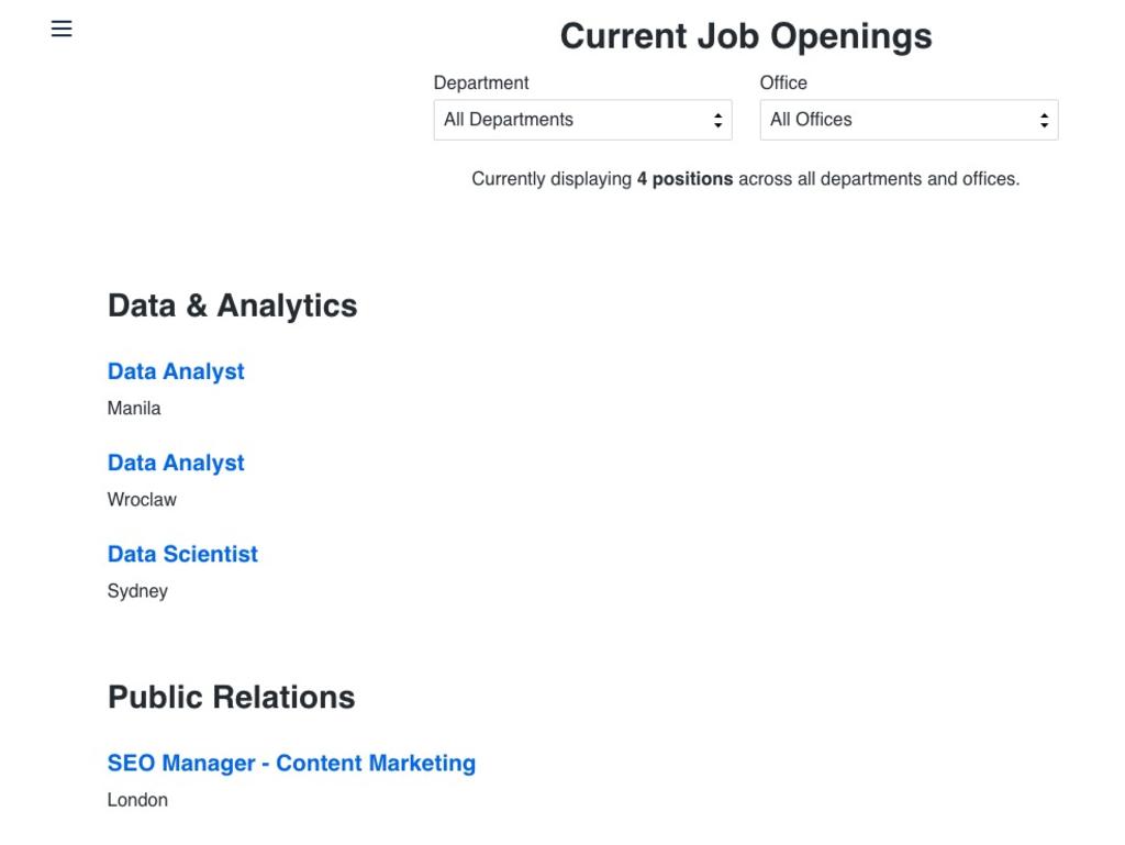 There are four jobs still being advertised on Finder’s website.