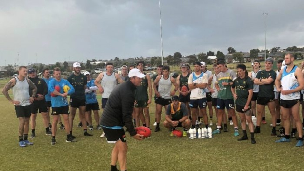 Jordan De Goey, left, training with Leopold Football Club. Picture: K rock football