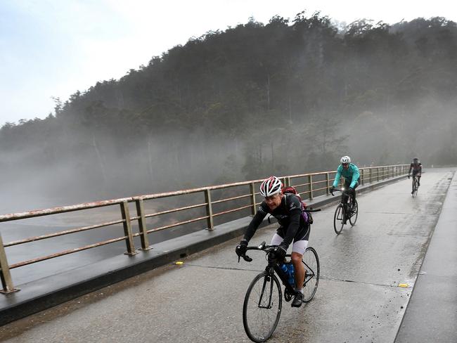 Riders competing in the second Bicycle Network Tasmanian Peaks Challenge. Pictures: CHRIS KIDD