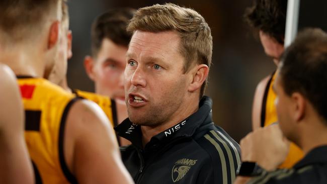 Sam Mitchell’s second season as Hawthorn coach, with a youthful list could see the team head backwards, not forwards. (Photo by Michael Willson/AFL Photos via Getty Images)