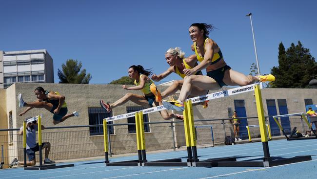 Celeste Mucci (second from left) goes through her paces in France. Picture: Michael Klein