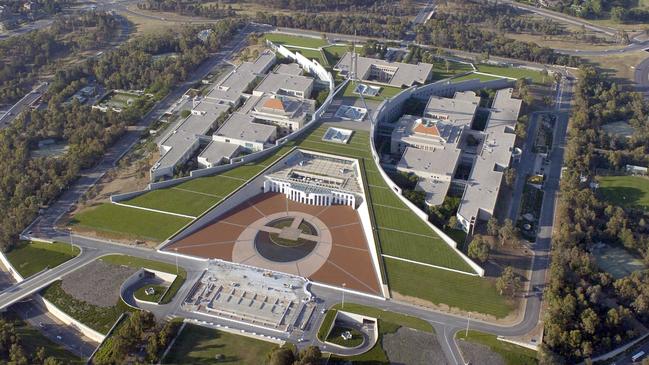 12/01/2005 LIBRARY: Aerial views of Parliament House in Canberra, with beefed-up security work being undertaken at the front and around the perimenter.