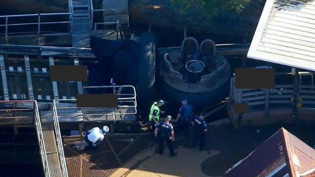 Police at the scene of the Dreamworld fatal accident. Photo: David Clark