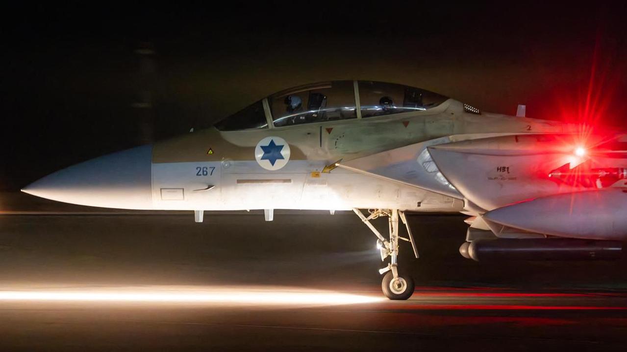 This handout picture released by the Israeli Army on April 14, 2024 shows an Israeli Air Force fighter aircraft at an undisclosed airfield reportedly after a mission to intercept incoming airborne threats. Picture: Israeli Army / AFP