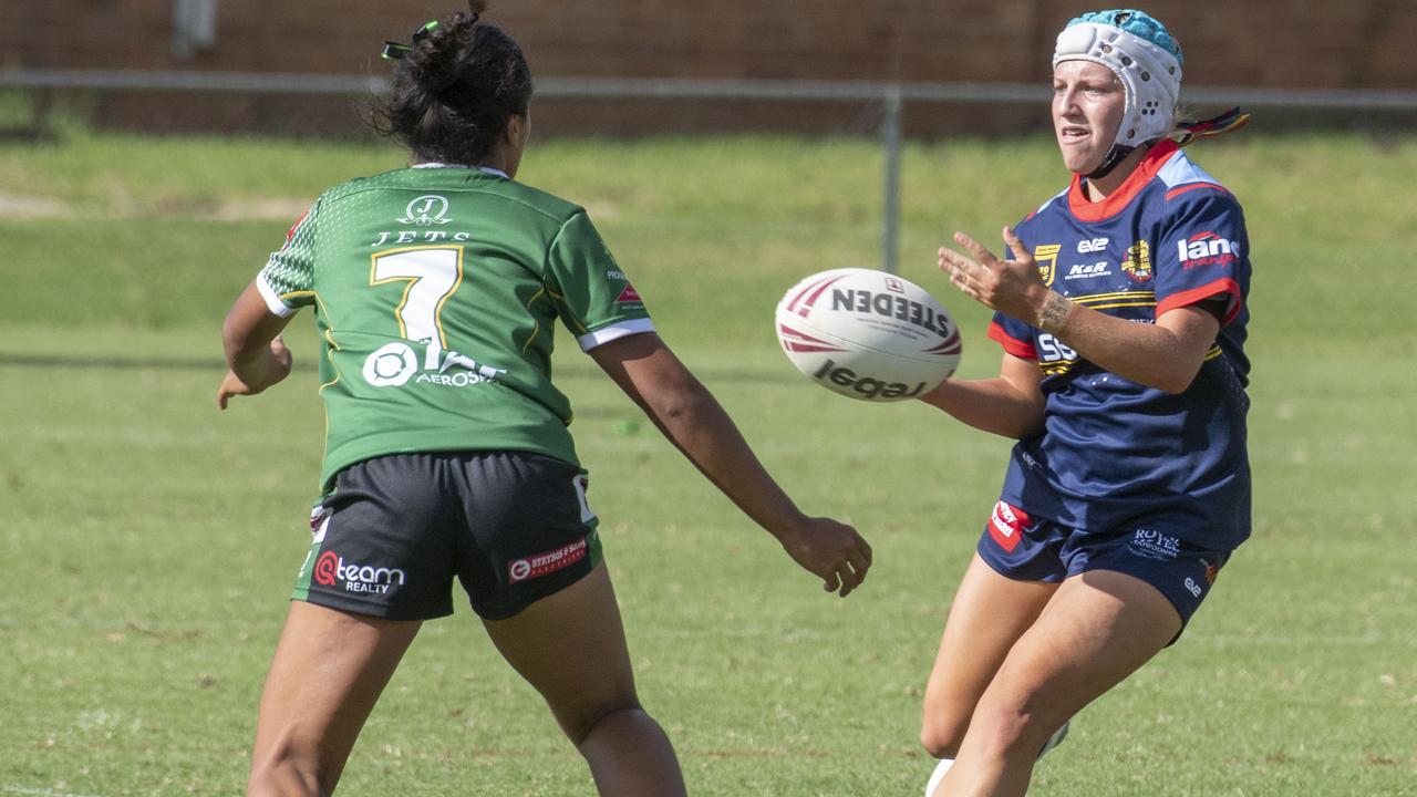 Chloe Pallisier for Clydesdales. Under 19 women, Western Clydesdales vs. Ipswich Jets, rugby league. Saturday, March 4, 2023. Picture: Nev Madsen.