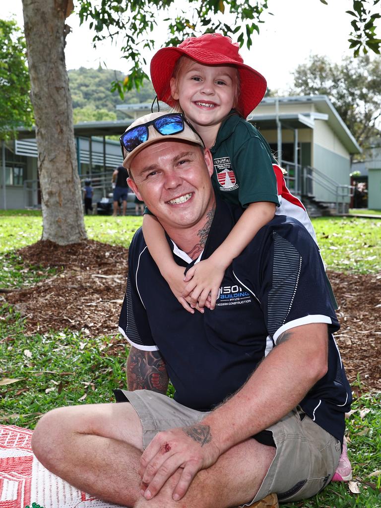 Tim Davies with his daughter Adelyn Davies, 5, at the Whitfield State School Father's Day activity afternoon. Picture: Brendan Radke