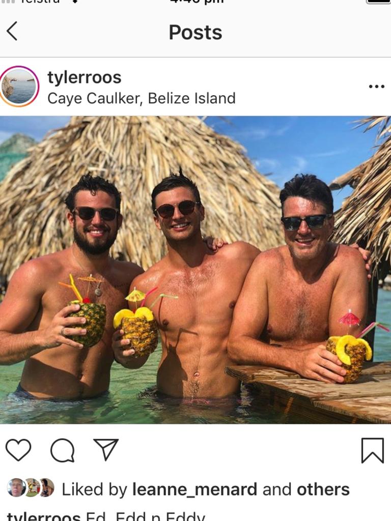 Dylan, Tyler and Paul Roos. Picture from Instagram in December 2018. Picture: Supplied