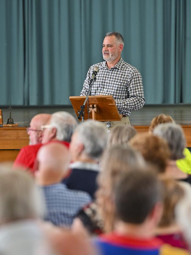 Greg Chemello speaks to the community at Booval in his former role as interim administrator of Ipswich City Council. Photo: Cordell Richardson