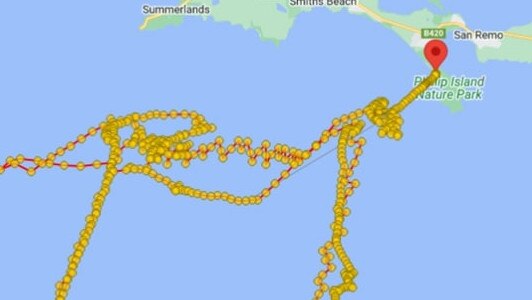 A map of where the sailing drone will monitor feeding grounds of penguins off of Phillip Island.