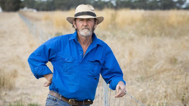VNI WEST landowners, including Barry Batters, are angered by the plan to build 40m to 65m towers across their land to carry 500kV power lines into NSW. Picture: Zoe Phillips