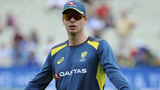 Steve Smith warms up before play. Picture: AP