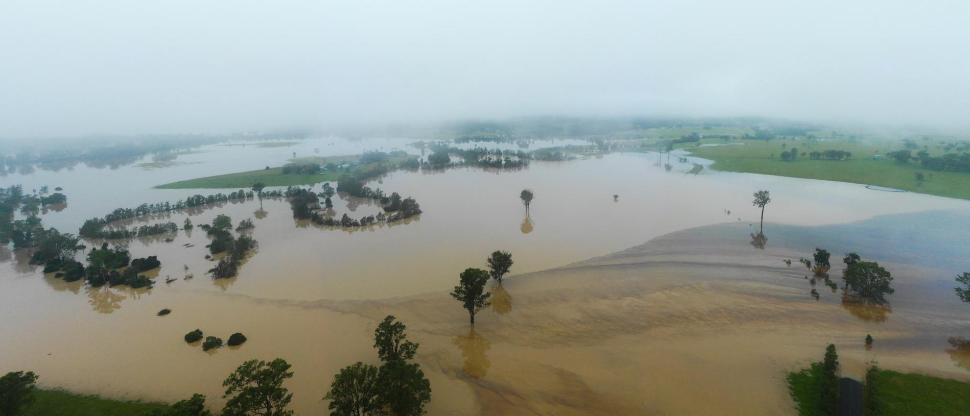 Spectacular drone footage of the flooding near Coutts Crossing as major flooding hit the area by drone photographer Sharn Domatas