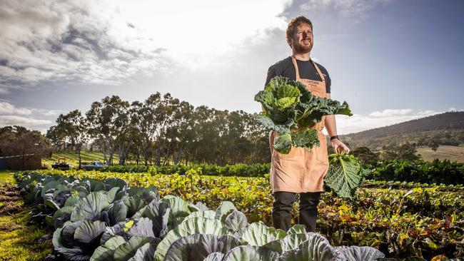 Lot 100 head chef Shannon Fleming at the cabbage patch at Ngeringa. Picture: Tom Huntley