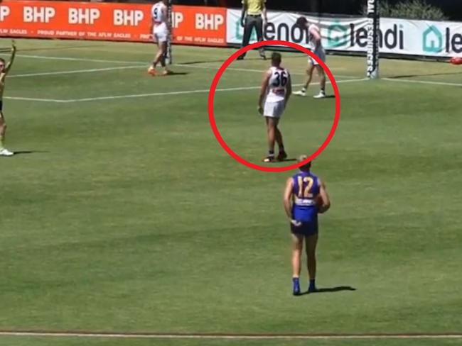 Dockers backman Brennan Cox pinged by the umpire.