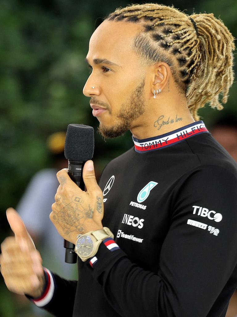 Perhaps his best hairstyle of all-time? Blonde dreadlocks at Expo Dubai 2020. Photo: Karim Sahib/AFP