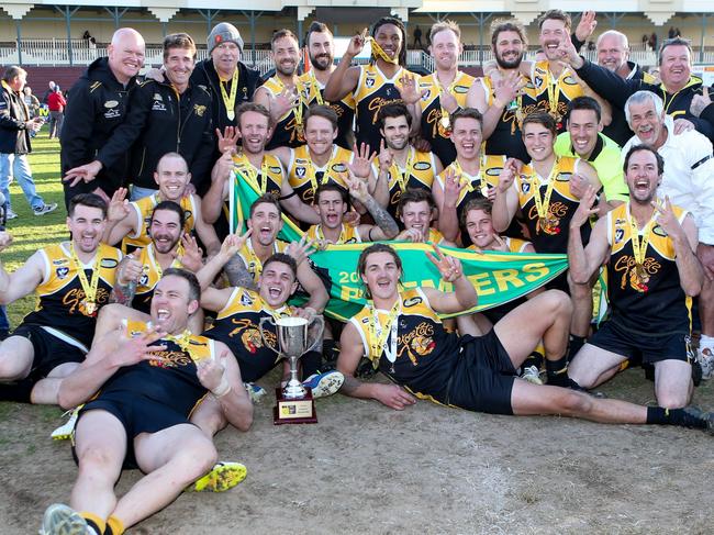 Peninsula FL Grand Final between Frankston YCW and Mt Eliza. Frankston YCW 10.9 (69) defeated Mt Eliza 7.5 (47).  2016 Peninsula FL Premiers, Frankston YCW. Picture: David Trend