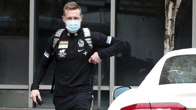 Buckley departs after a press conference announcing his resignation as coach. Picture: Dylan Burns/AFL Photos via Getty Images