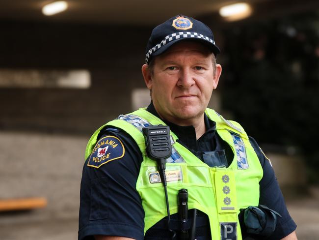 Tasmania Police Detective Acting Inspector Jason Jones provides an update on fatal at Beaumaris. Picture: Stephanie Dalton