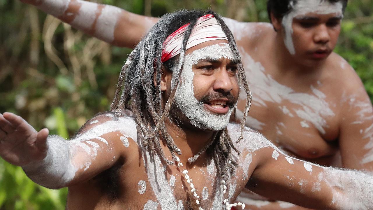 Butchulla dancers at the renaming ceremony. Picture: Liam Kidston