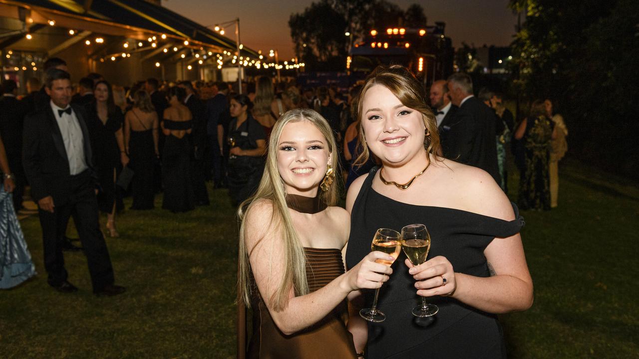 Chloe McLachlan (left) and Keelie Skou at the LifeFlight Toowoomba Gala at The Goods Shed, Saturday, May 24, 2025. Picture: Kevin Farmer