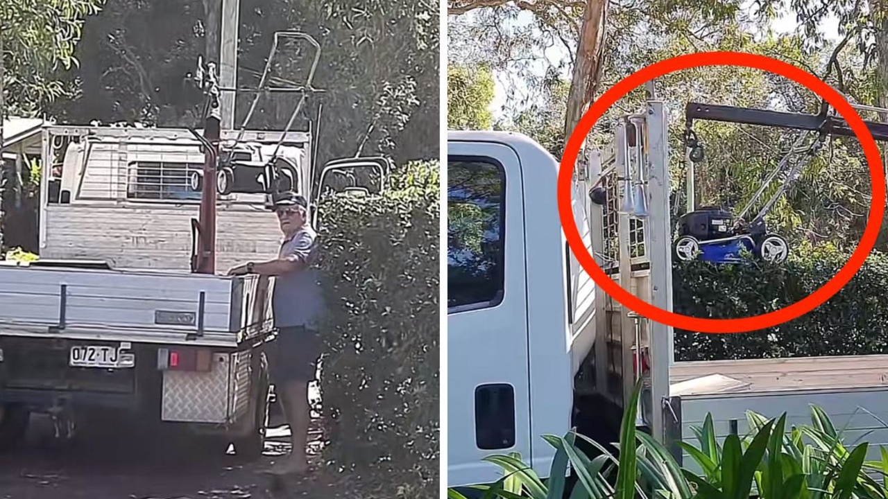 The dad's wild move with his lawnmower was caught on camera by his daughter. Picture: TikTok/doacarj