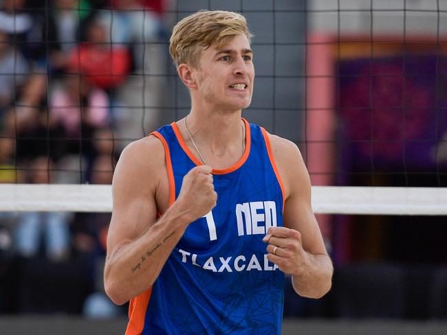 TLAXCALA, MEXICO - OCTOBER 11: Steven van de Velde of the Netherlands during Day 6 of the Beach World Champs Tlaxcala 2023 at Tlaxcala Plaza de Toros on October 11, 2023 in Tlaxcala, Mexico. (Photo by Pablo Morano/BSR Agency/Getty Images)