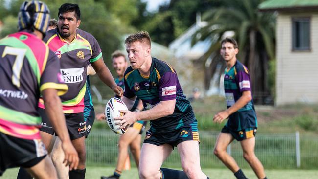 Evans Head hooker Nathan Walmsley shapes to move against Northern United in NRRRL Saturday.