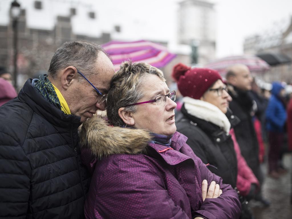 Mourners spontaneously burst into a rendition of the Marseillaise, France’s national anthem, during the vigil. Picture: AP