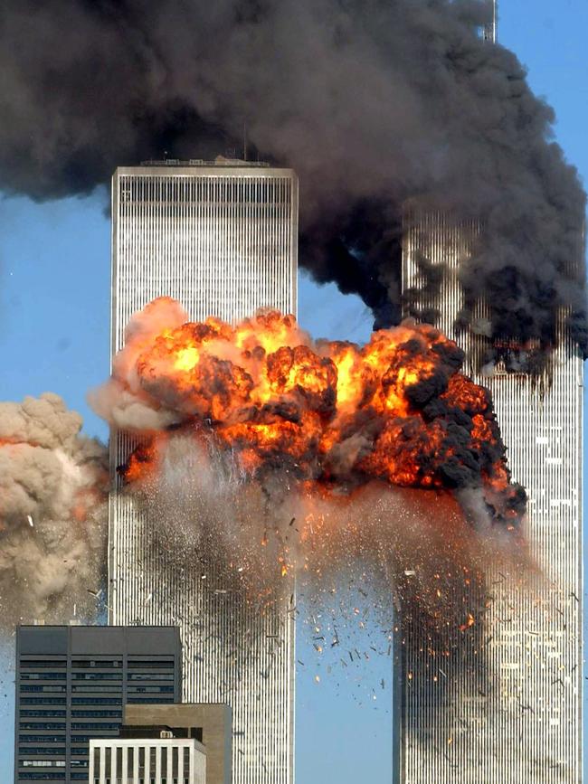 A plane flies into the south tower of the World Trade Center on September 11, 2001. Picture: Getty