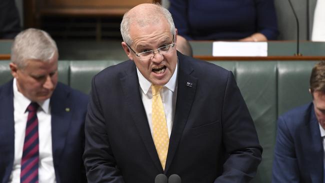 Prime Minister Scott Morrison during Question Time. Picture: AAP