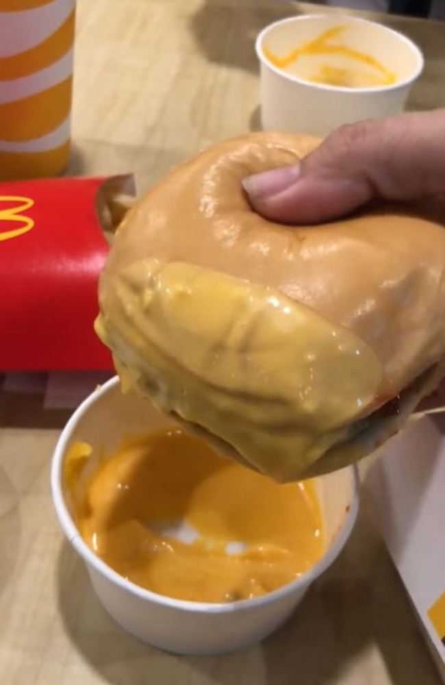 The McDonald’s ‘Cheese Dunk’ is officially grossing everyone out. Picture: TikTok